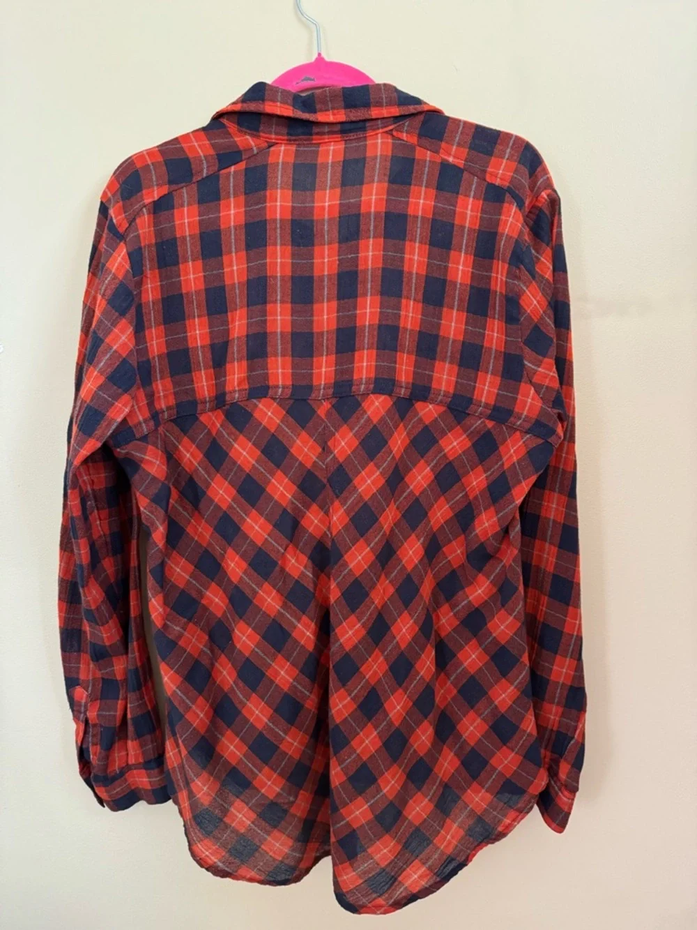 Free People Red Navy Plaid Button Down Shirt Boho Grunge Flannel Size Medium - Picture 9 of 11
